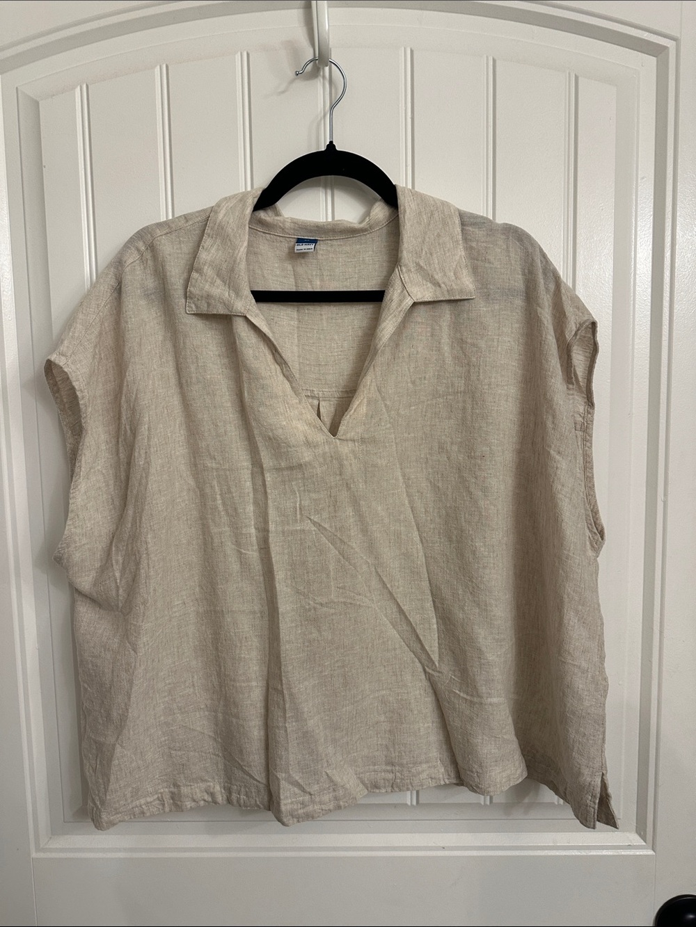 Old Navy Linen-Blend Natural Beige Split-Neck Top